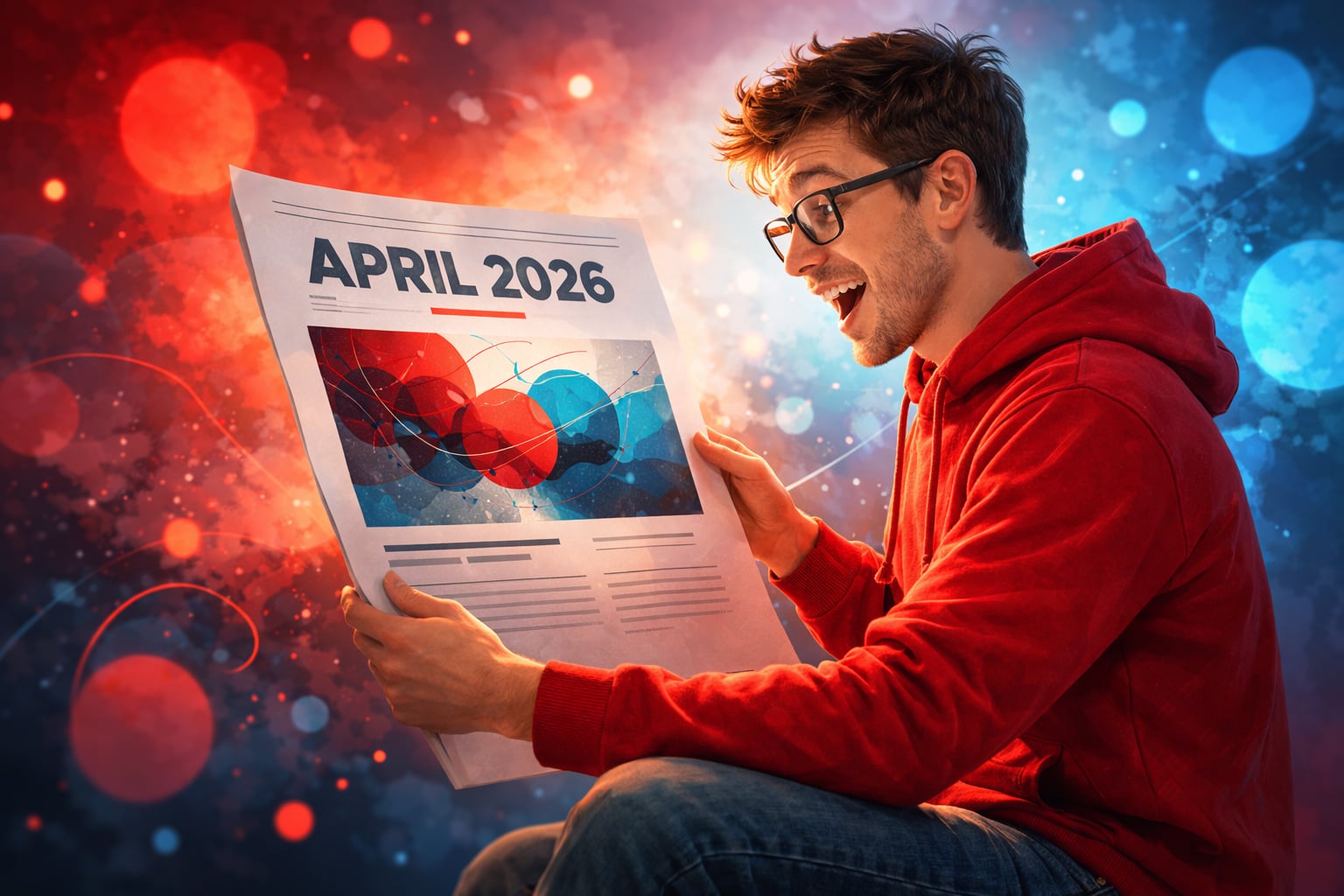 Man with page showing an article with prominent date