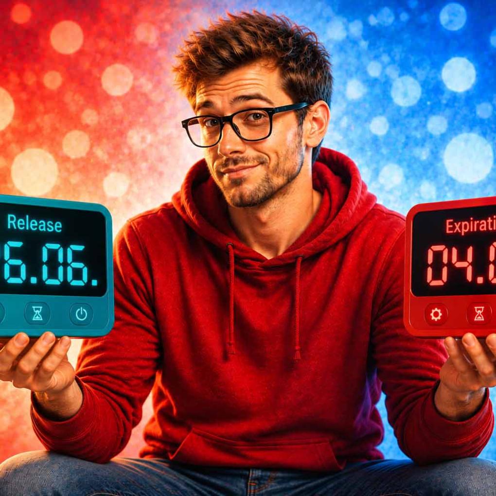Mann mit zwei Datumsanzeigen