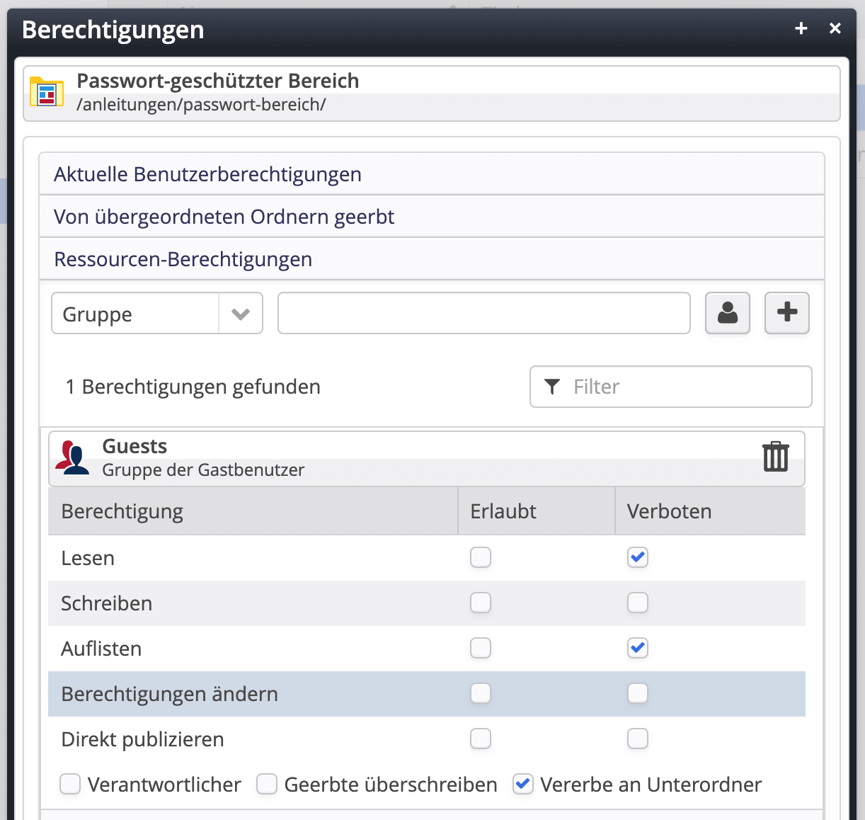 Permissions dialog
