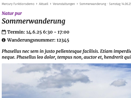 Event detail view with date and info below the title