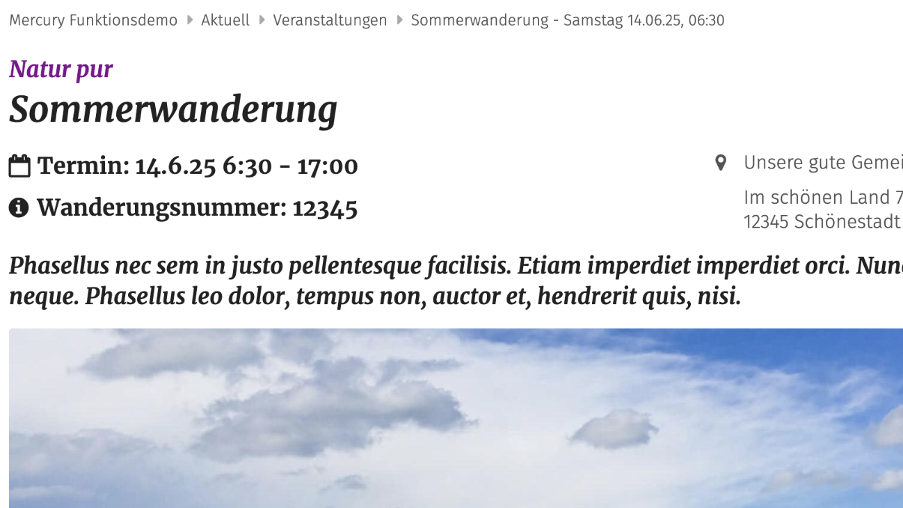 Event detail view with date and info below the title