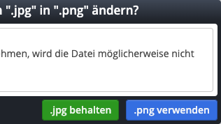 Bild Upload: Warnhinweis beim Ändern der Dateiendung