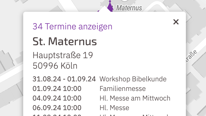 Darstellung von Terminen bei der Kartensuche