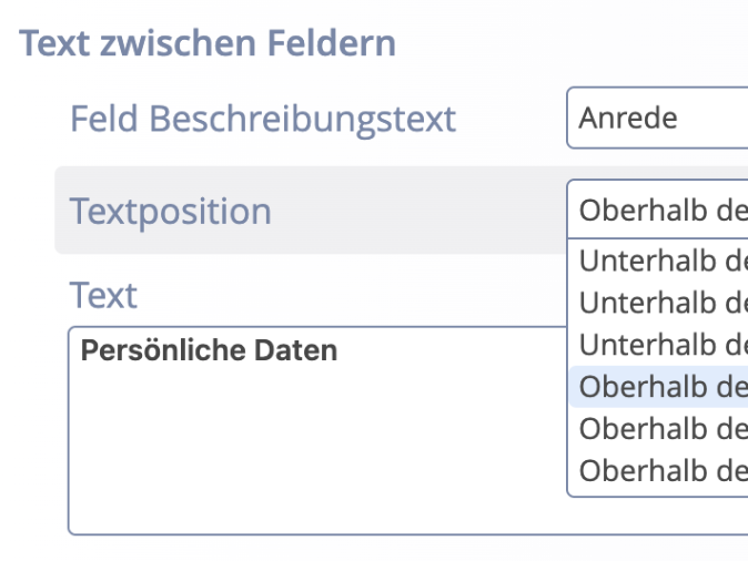 Text zwischen Feldern im Formular