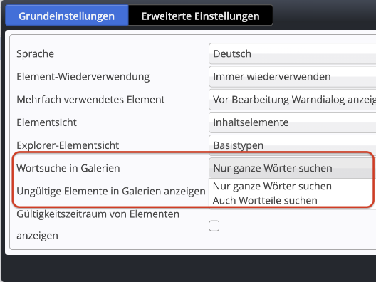 User preferences for gallery search
