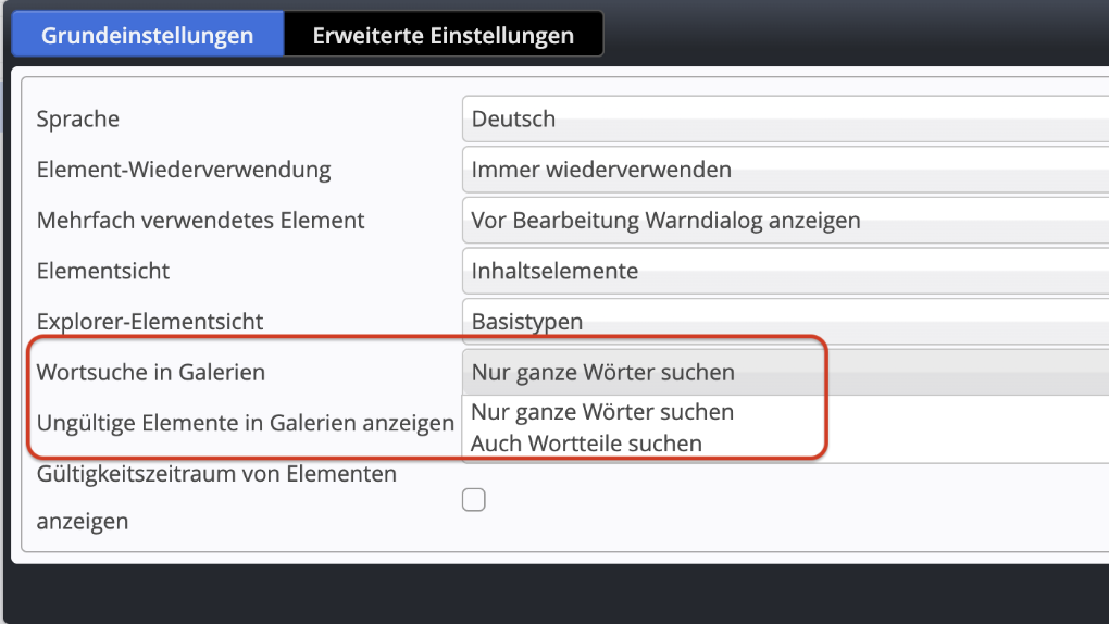 User preferences for gallery search