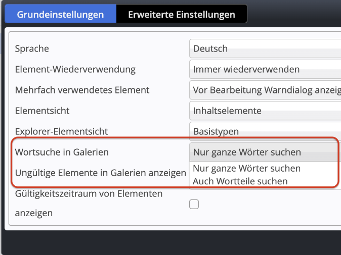 User preferences for gallery search